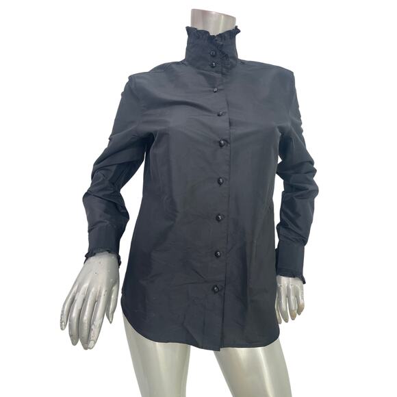 Lauren by Ralph Lauren Tops - Vintage Lauren Ralph Lauren Black Ruffled High Neck Silk Blouse Size 4